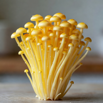 Fresh Golden Enoki mushrooms in a delicate cluster