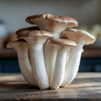Fresh King Trumpet mushrooms with thick white stems standing upright