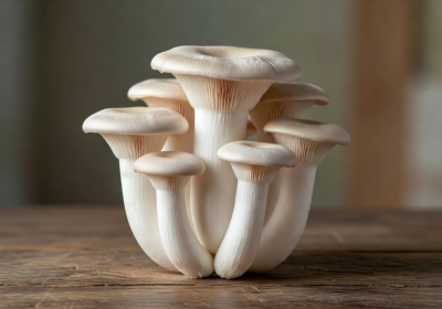 King Trumpet mushrooms standing upright with thick white stems