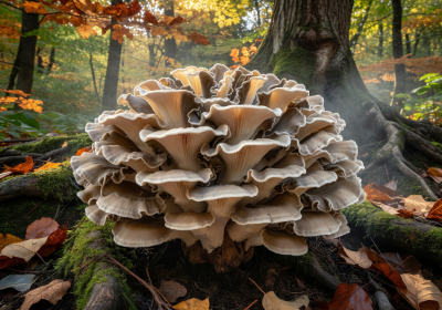 Maitake hen-of-the-woods mushroom with layered ruffled caps