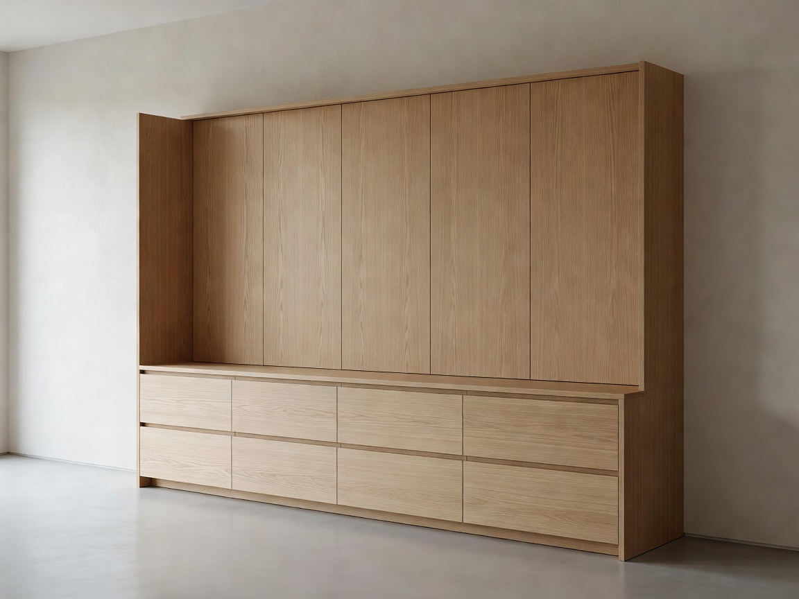 Modern German villa design concept integration utilizing warm walnut cabinetry and modern lounge aesthetics